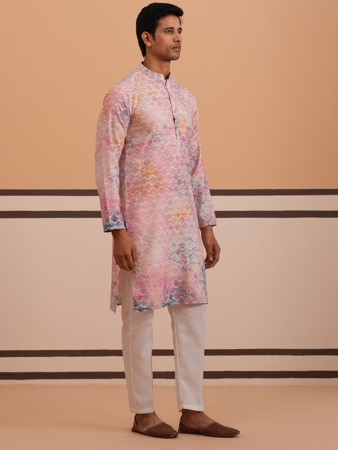 Abstract Printed & Embroidered Kurta Pyjama ( 65KP P 5364 P 5364Peach )