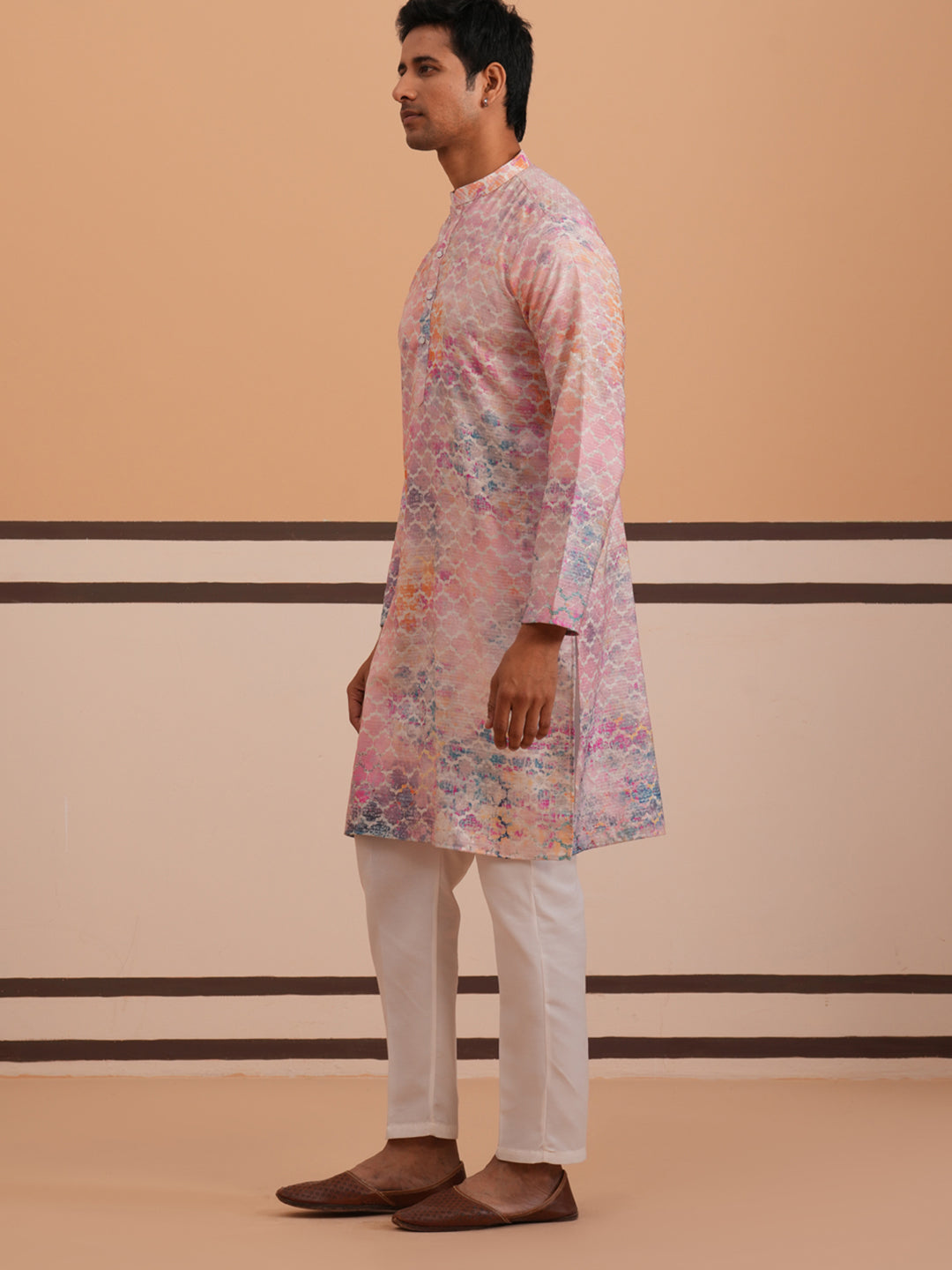 Abstract Printed & Embroidered Kurta Pyjama ( 65KP P 5364 P 5364Peach )