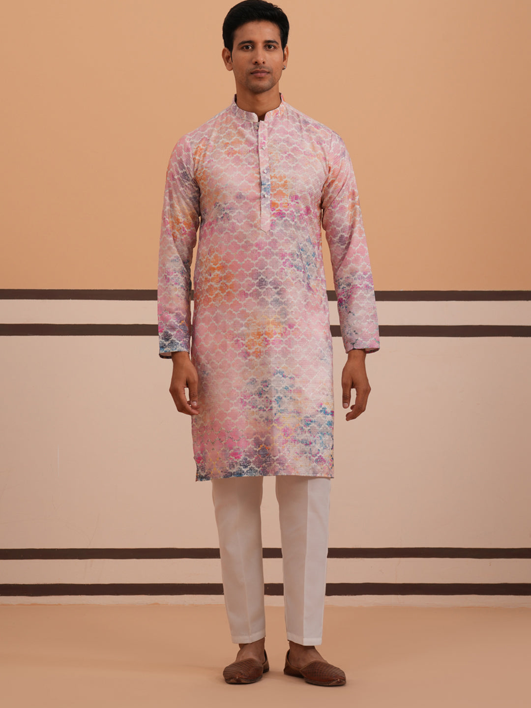 Abstract Printed & Embroidered Kurta Pyjama ( 65KP P 5364 P 5364Peach )