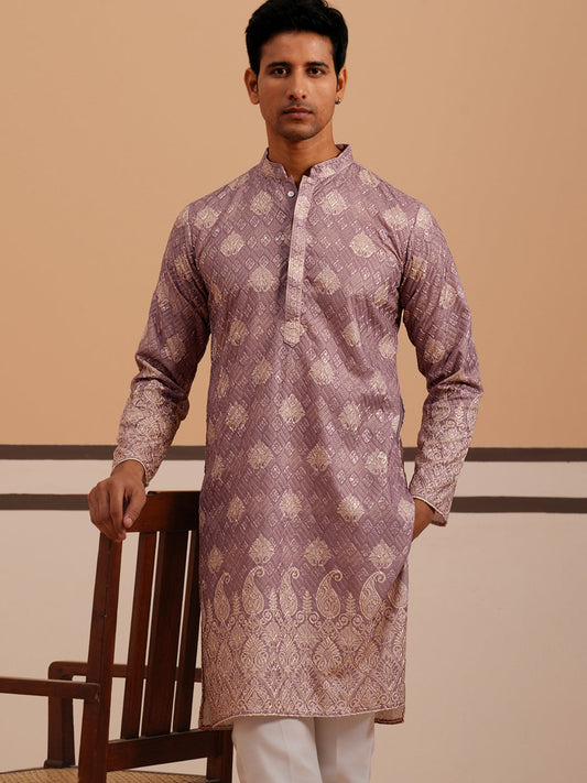 Embroidered Cotton-Blend Kurta Pyjama with Paisley Design ( 65KP P 5365 P 5365Magenta ) [FF] [Q-12-15]