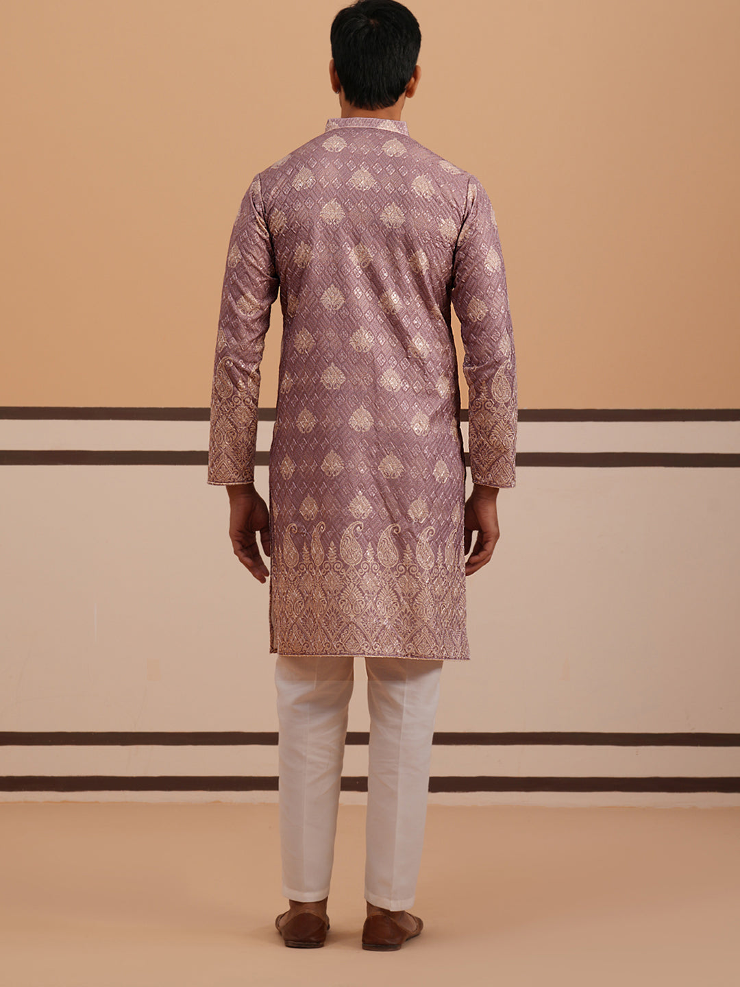 Embroidered Cotton-Blend Kurta Pyjama with Paisley Design ( 65KP P 5365 P 5365Magenta ) [FF] [Q-12-15]