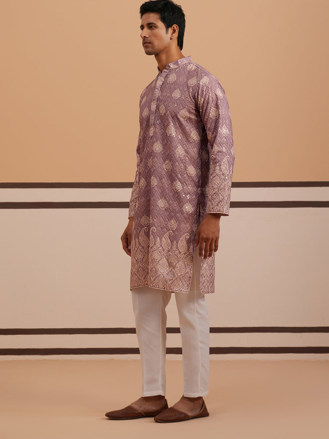 Embroidered Cotton-Blend Kurta Pyjama with Paisley Design ( 65KP P 5365 P 5365Magenta ) [FF] [Q-12-15]