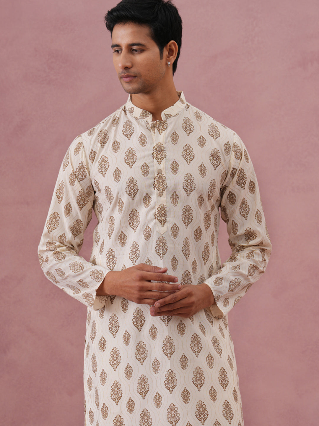 Silk-Blend Foil Printed Festive Kurta Pyjama ( 65KP P 5366 P 5366Cream ) [FF] [A-1-4]