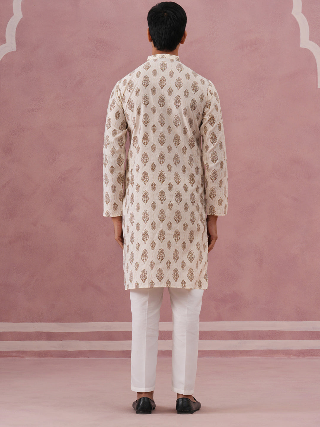 Silk-Blend Foil Printed Festive Kurta Pyjama ( 65KP P 5366 P 5366Cream ) [FF] [A-1-4]