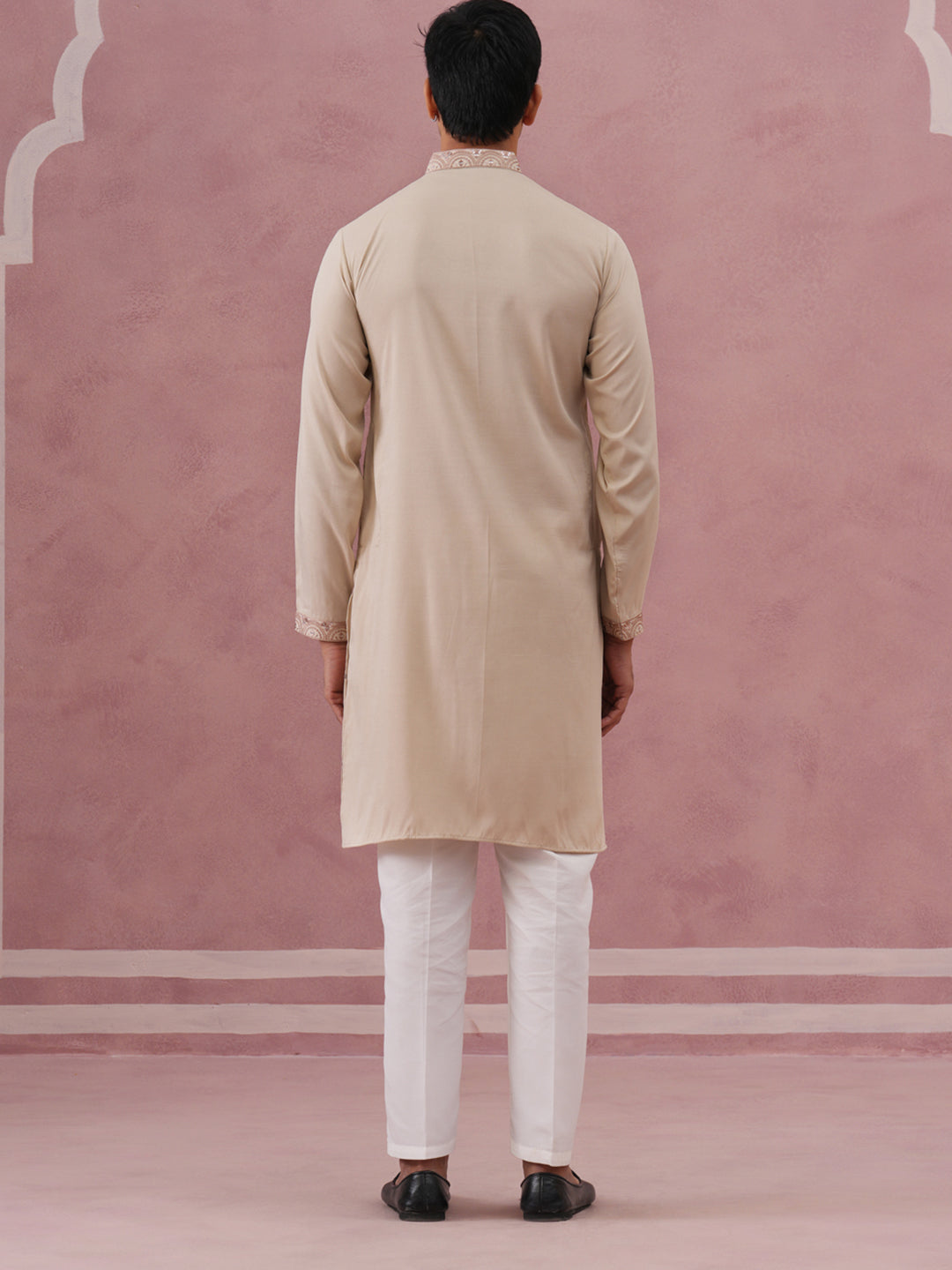 Silk Blend Embroidered Kurta Pyjama Set for Men ( 65KP P 5373 P 5373Cream ) [FF] [P-5]