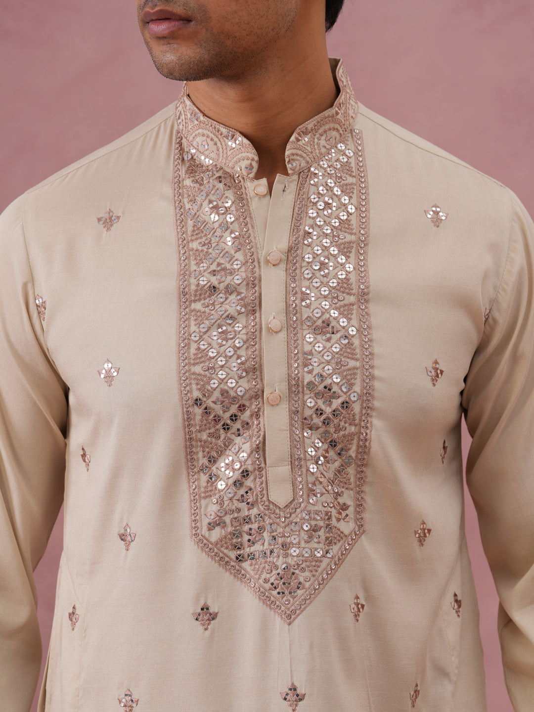Silk Blend Embroidered Kurta Pyjama Set for Men ( 65KP P 5373 P 5373Cream ) [FF] [P-5]