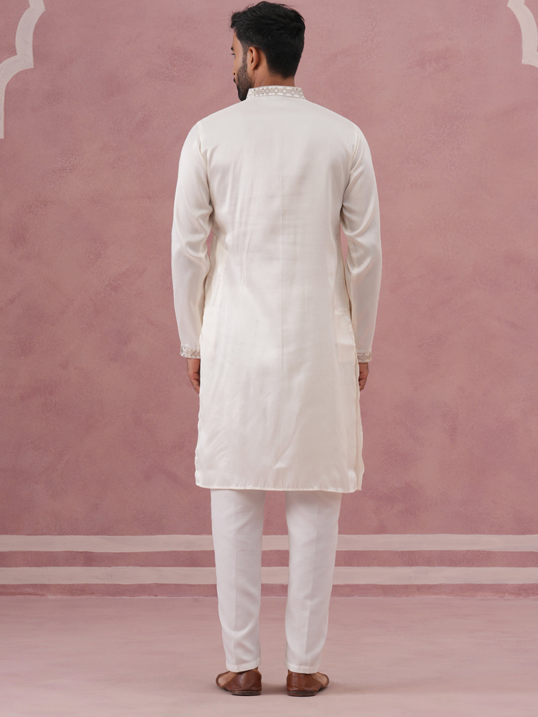 Silk Blend Embroidered Kurta Pyjama Set for Men ( 65KP P 5373 P 5373Off-White ) [FF] [P-5]