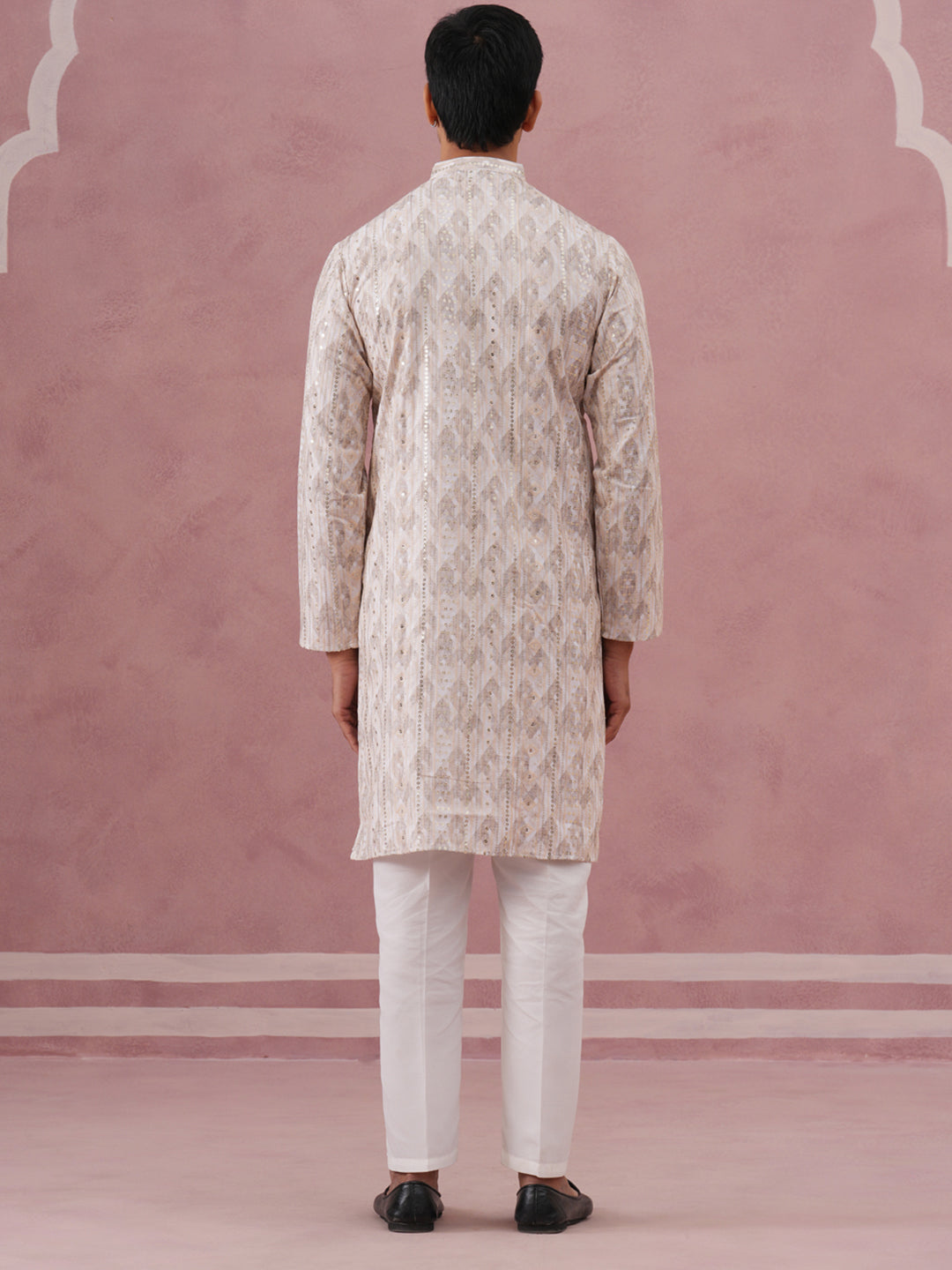 Peach Geometric Print & Sequin Kurta Set ( 65KP P 5379 P 5379Peach ) [FF] [A-1-4]