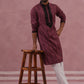 Wine Silk Blend Kurta Set with Black Geometric Embroidery ( 65KP P 5380 P 5380Maroon ) [FF] [P-5]