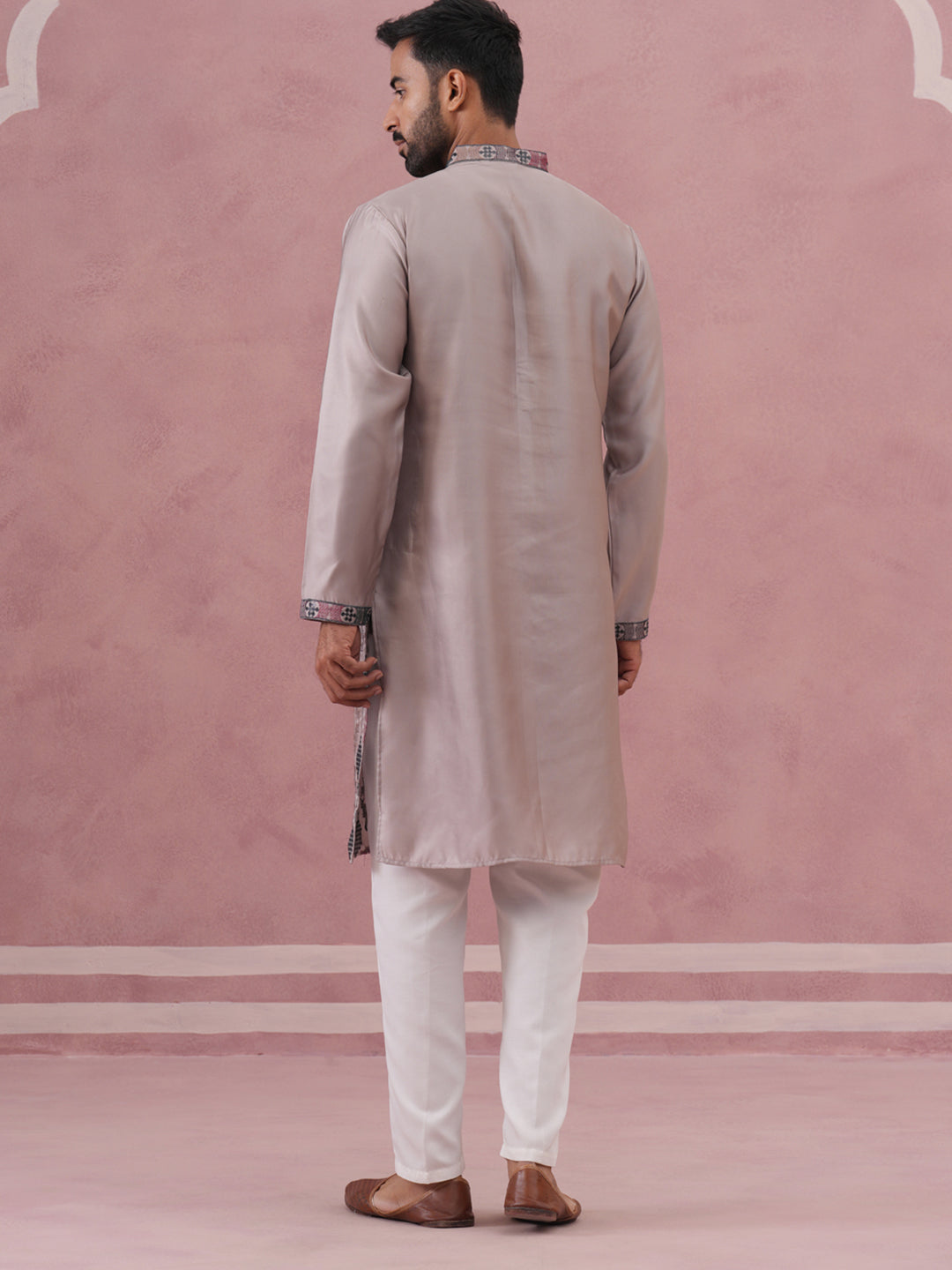 Grey Silk Blend Geometric Embroidered Kurta Set (65KP P 5381 Grey ) [FF] [B-1-2]