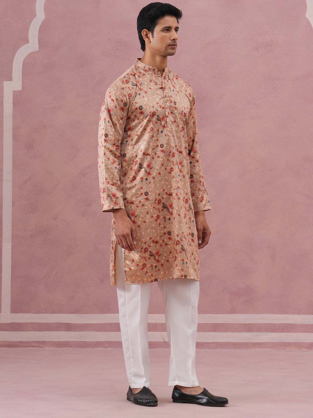 Floral Foil Printed Silk Blend Kurta Set ( 65KP P 5382 P 5382Golden ) [FF] [A-1-4]