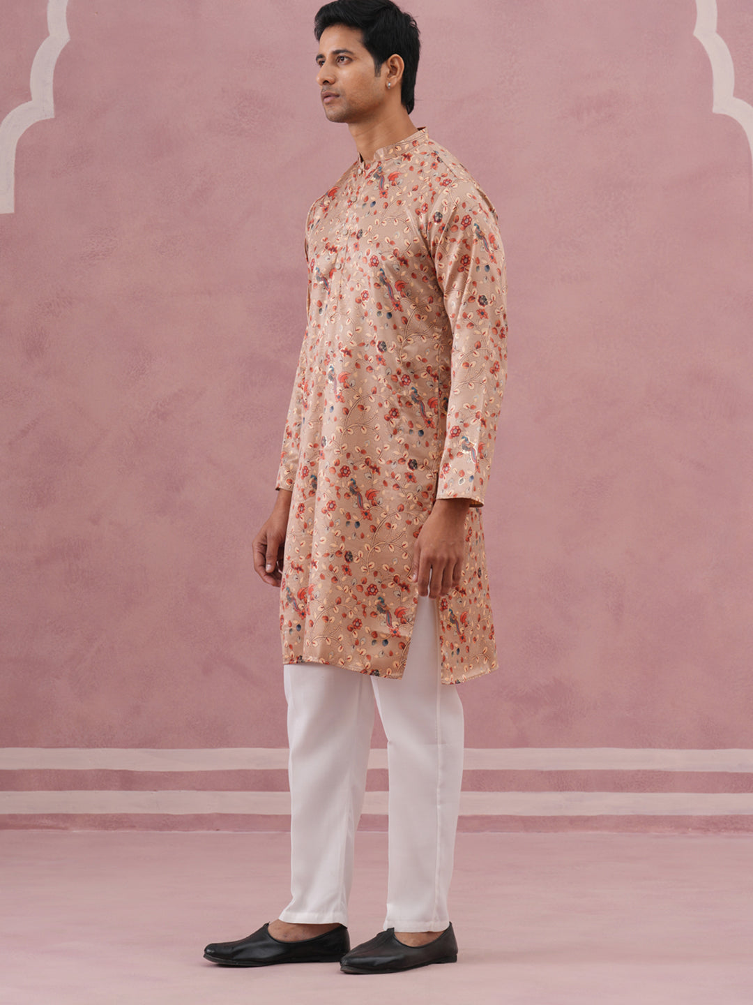 Floral Foil Printed Silk Blend Kurta Set ( 65KP P 5382 P 5382Golden ) [FF] [A-1-4]