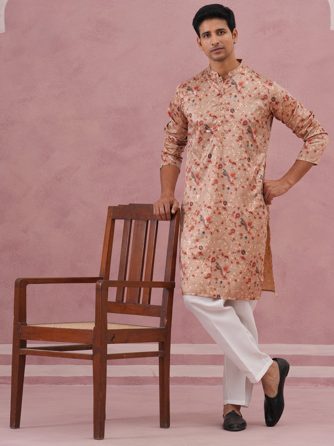 Floral Foil Printed Silk Blend Kurta Set ( 65KP P 5382 P 5382Golden ) [FF] [A-1-4]