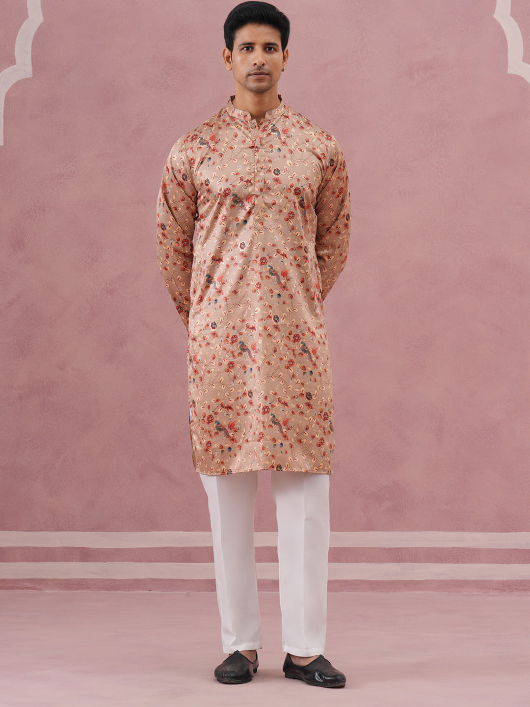 Floral Foil Printed Silk Blend Kurta Set ( 65KP P 5382 P 5382Golden ) [FF] [A-1-4]