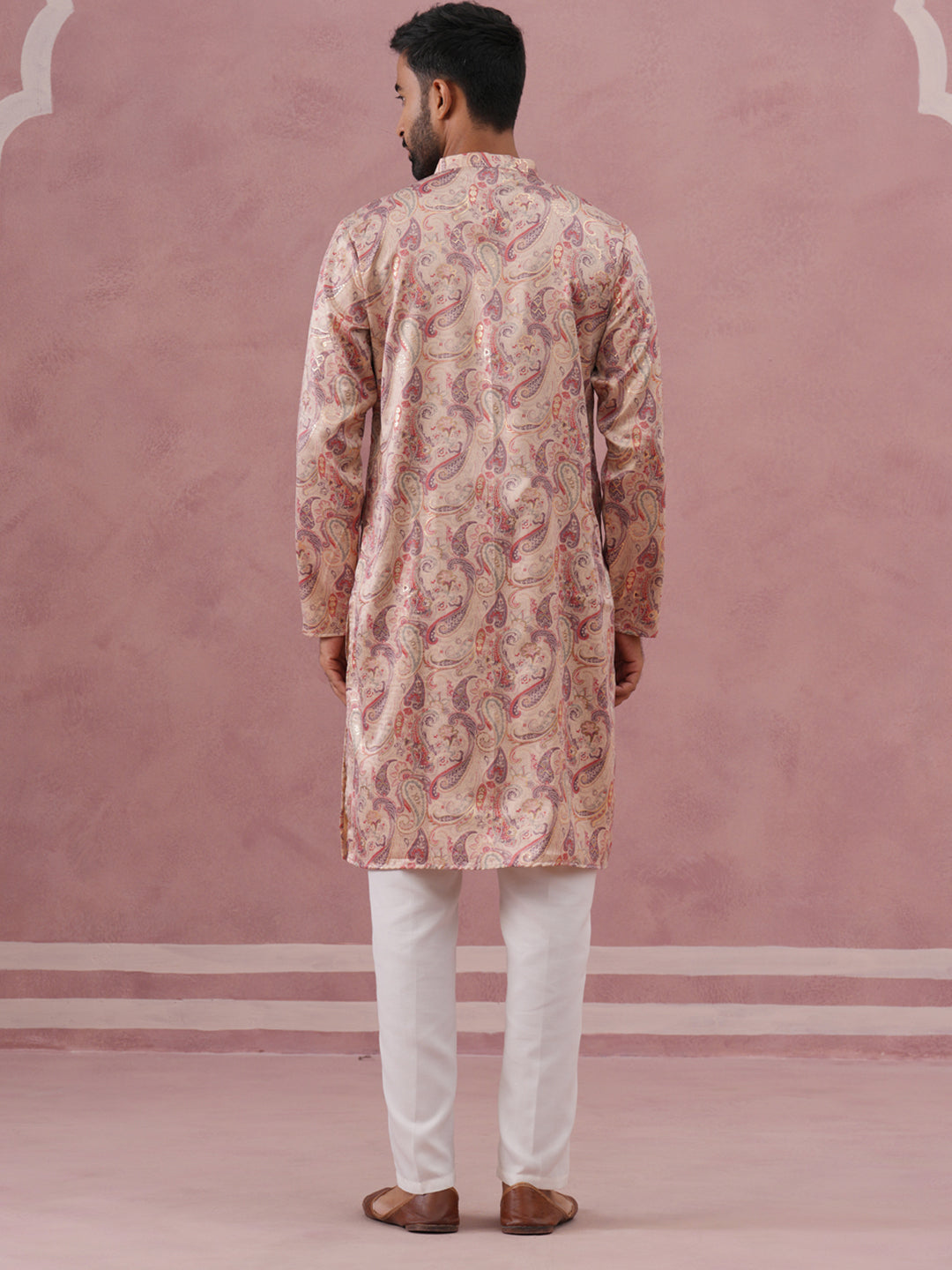 Paisley Foil Printed Silk Blend Kurta Set ( 65KP P 5383 P 5383Cream ) [FF] [A-1-4]