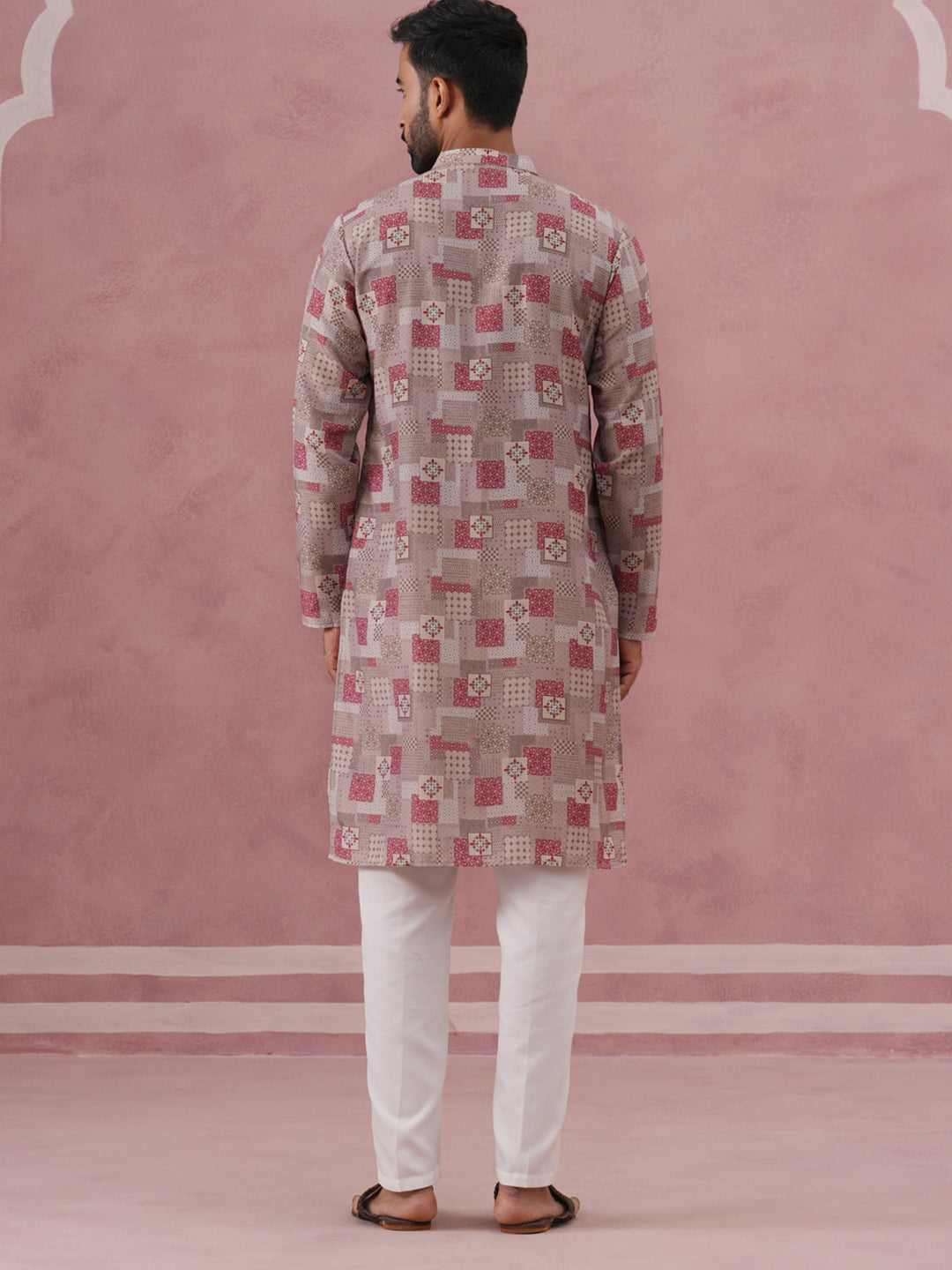 Abstract Printed Cotton Blend Kurta Pyjama (65KP P 5384 Brown ) [FF] [A-1-4]