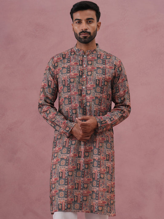 Abstract Printed Cotton Blend Kurta Pyjama (65KP P 5384 Grey ) [FF] [A-1-4]