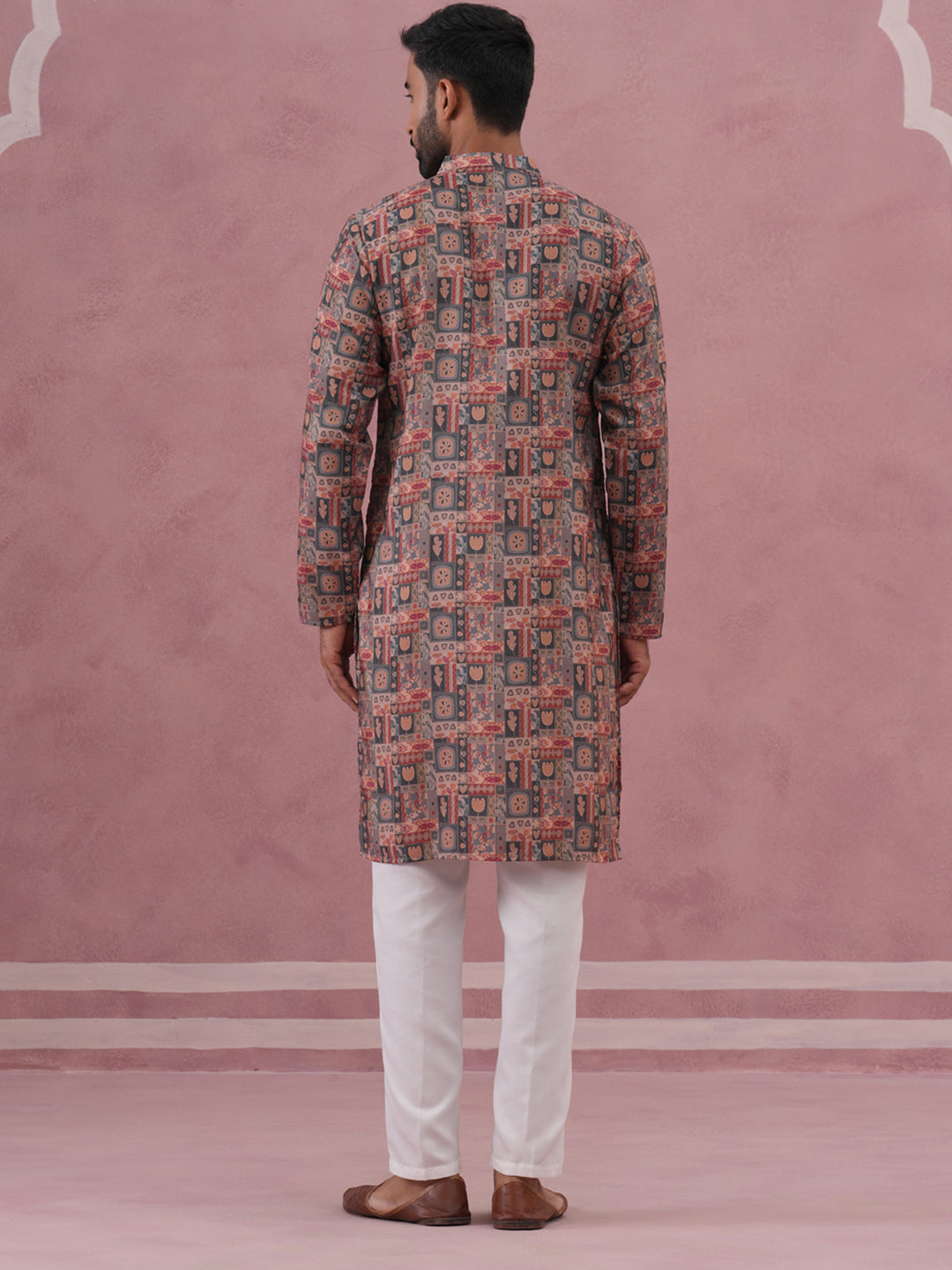 Abstract Printed Cotton Blend Kurta Pyjama (65KP P 5384 Grey ) [FF] [A-1-4]