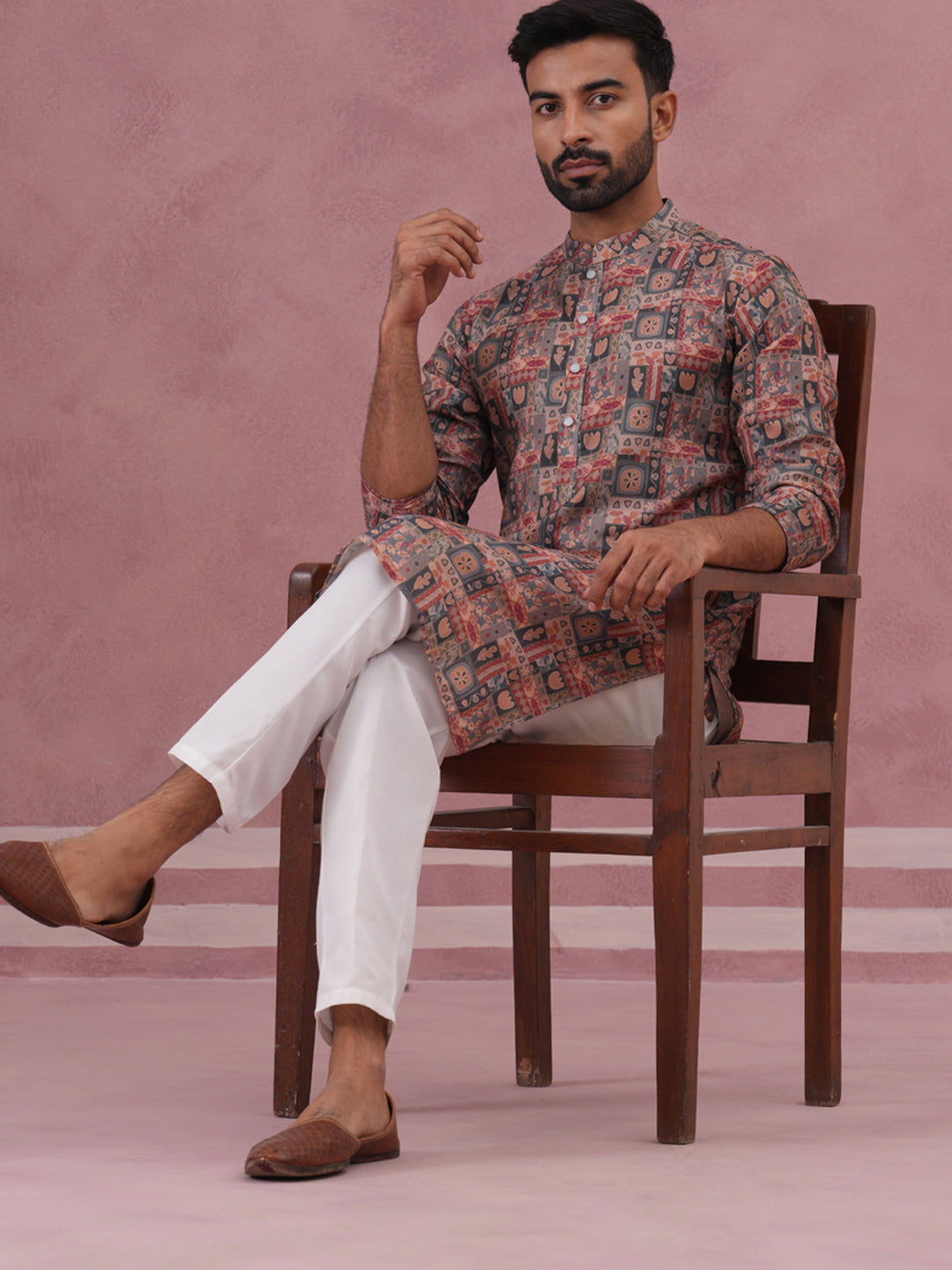 Abstract Printed Cotton Blend Kurta Pyjama (65KP P 5384 Grey ) [FF] [A-1-4]