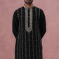 Black Silk Blend Kurta Set with Off White Geometric Embroidery (65KP P 5385 Black ) [FF] [A-1-4]