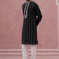 Black Silk Blend Kurta Set with Off White Geometric Embroidery (65KP P 5385 Black ) [FF] [A-1-4]