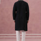 Black Silk Blend Kurta Set with Off White Geometric Embroidery (65KP P 5385 Black ) [FF] [A-1-4]