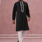 Black Silk Blend Kurta Set with Off White Geometric Embroidery (65KP P 5385 Black ) [FF] [A-1-4]