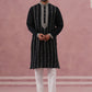 Black Silk Blend Kurta Set with Off White Geometric Embroidery (65KP P 5385 Black ) [FF] [A-1-4]