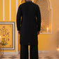 Black Silk Blend Embroidered Kurta With Korean Pants ( 65KP PJ11B 5386Black )