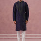 Navy Blue Silk Blend Embroidered Kurta Pyjama Set ( 65KP P 5387 P 5387Navy ) [FF] [J-1]