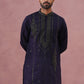 Navy Blue Silk Blend Embroidered Kurta Pyjama Set ( 65KP P 5387 P 5387Navy ) [FF] [J-1]