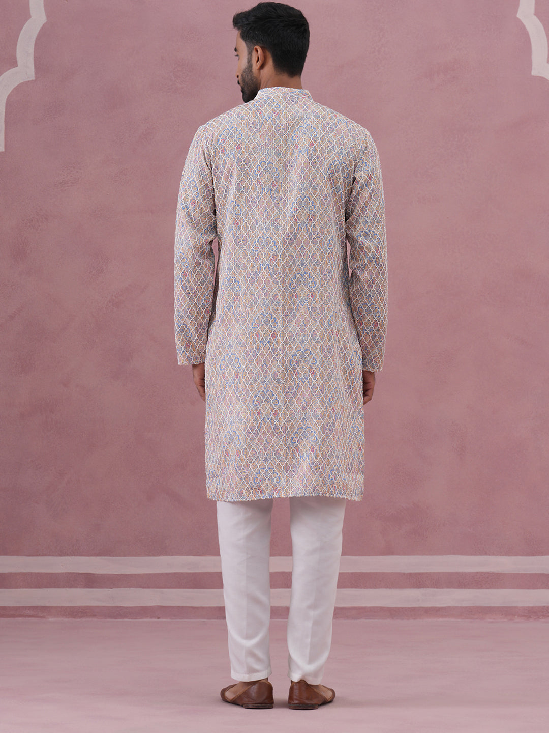 Traditional Cotton Blend Embroidered Kurta Pyjama (65KP P 5389 Multi ) [FF] [A-1-4]
