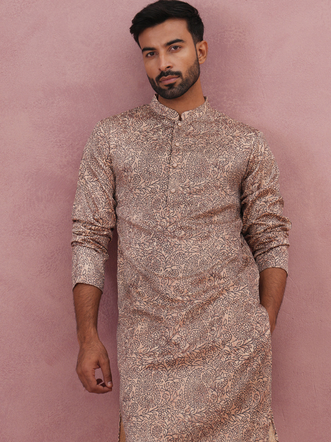 Men’s Thread Work & Printed Kurta Pyjama Set (65KP P 5390 Beige ) [FF] [A-1-4]