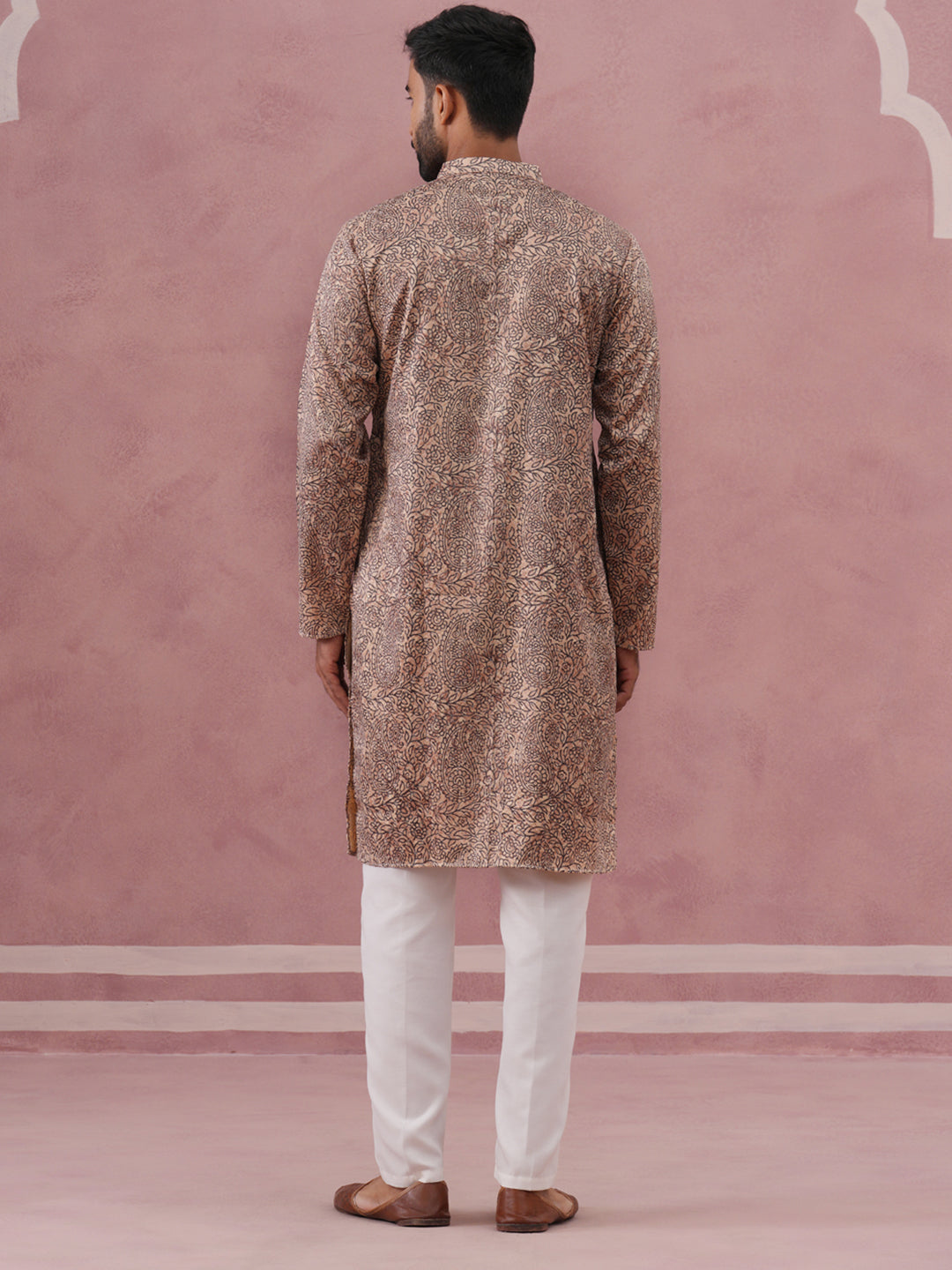 Men’s Thread Work & Printed Kurta Pyjama Set (65KP P 5390 Beige ) [FF] [A-1-4]