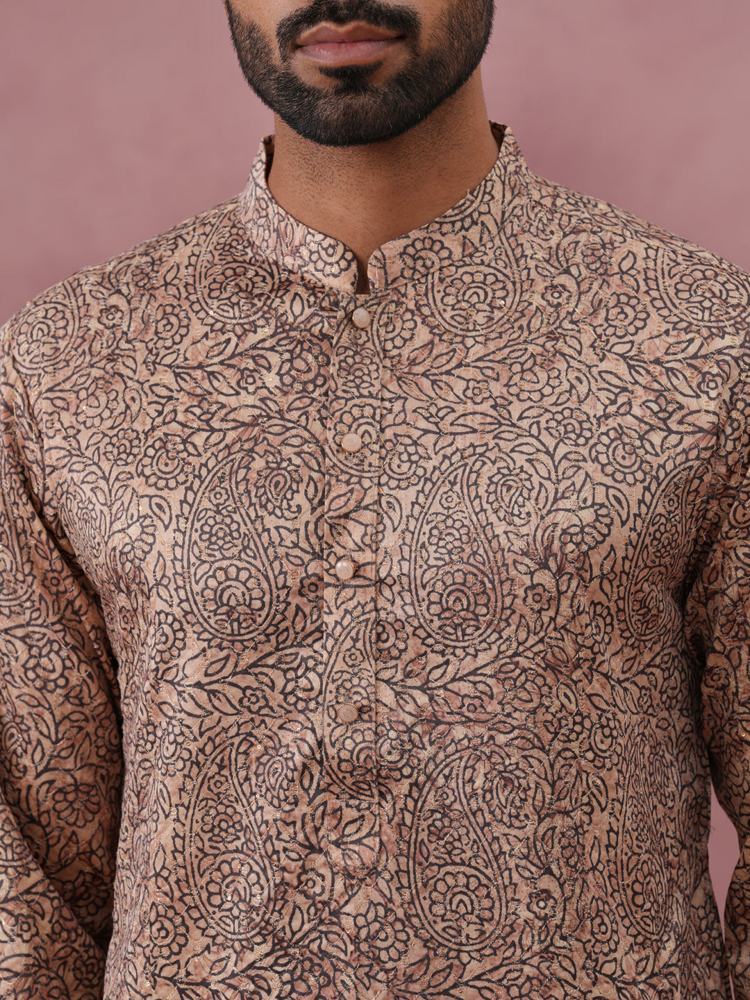 Men’s Thread Work & Printed Kurta Pyjama Set (65KP P 5390 Beige ) [FF] [A-1-4]