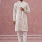 Men’s Silk Blend Embroidered Kurta Pyjama Set (65KP P 5391 White ) [FF] [B-1-1-2]