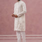 Men’s Silk Blend Embroidered Kurta Pyjama Set (65KP P 5391 White ) [FF] [B-1-1-2]