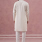 Men’s Silk Blend Embroidered Kurta Pyjama Set (65KP P 5391 White ) [FF] [B-1-1-2]