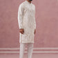 Men’s Silk Blend Embroidered Kurta Pyjama Set (65KP P 5391 White ) [FF] [B-1-1-2]