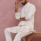 Men’s Silk Blend Embroidered Kurta Pyjama Set (65KP P 5391 White ) [FF] [B-1-1-2]