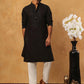 Silk Blend Embroidered Kurta Pyjama Set for Men (65KP 5399 Black ) [FF] [B-1-2]