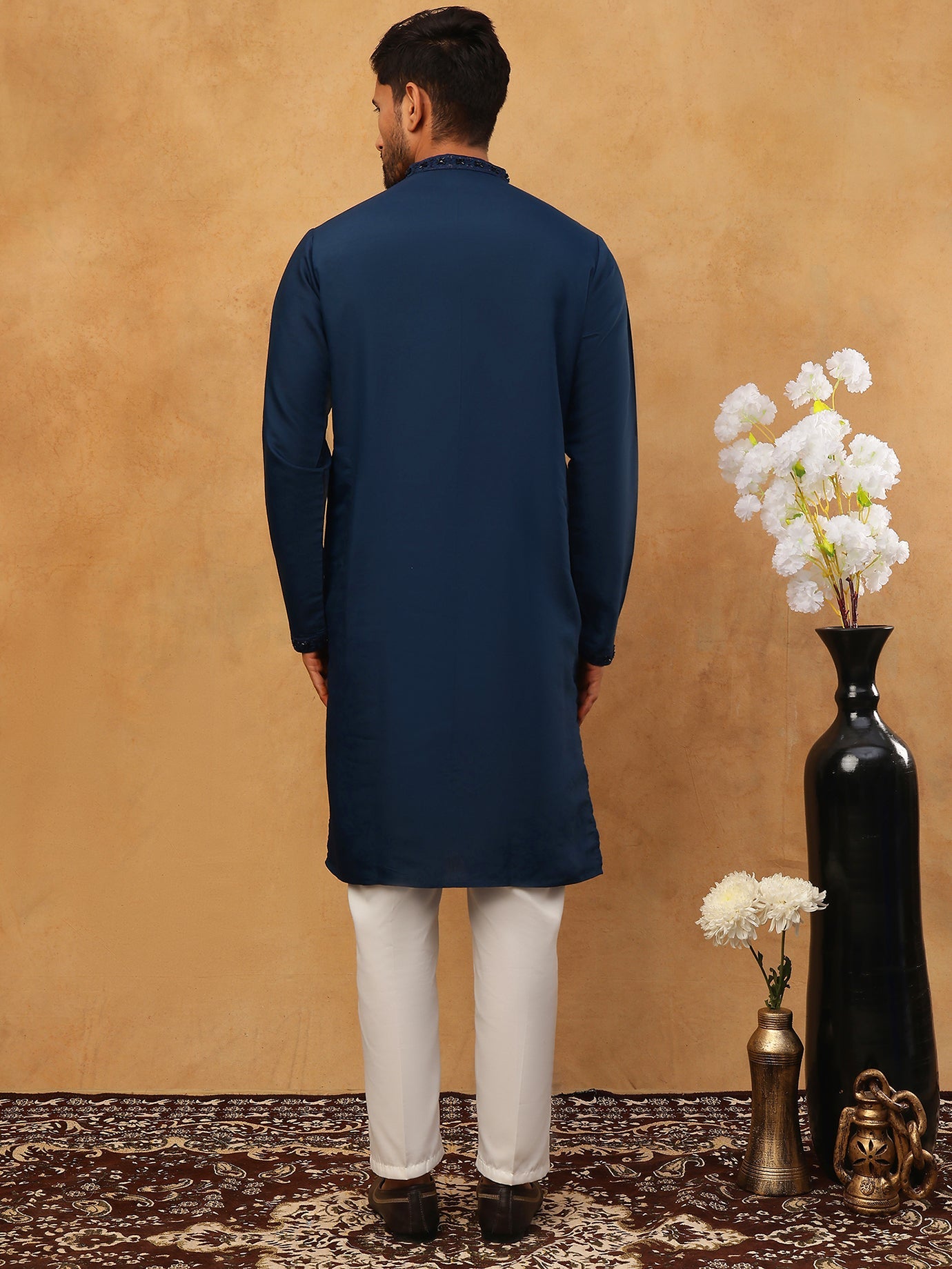 Silk Blend Embroidered Kurta Pyjama Set for Men (65KP 5399 Royal ) [FF] [B-1-2]
