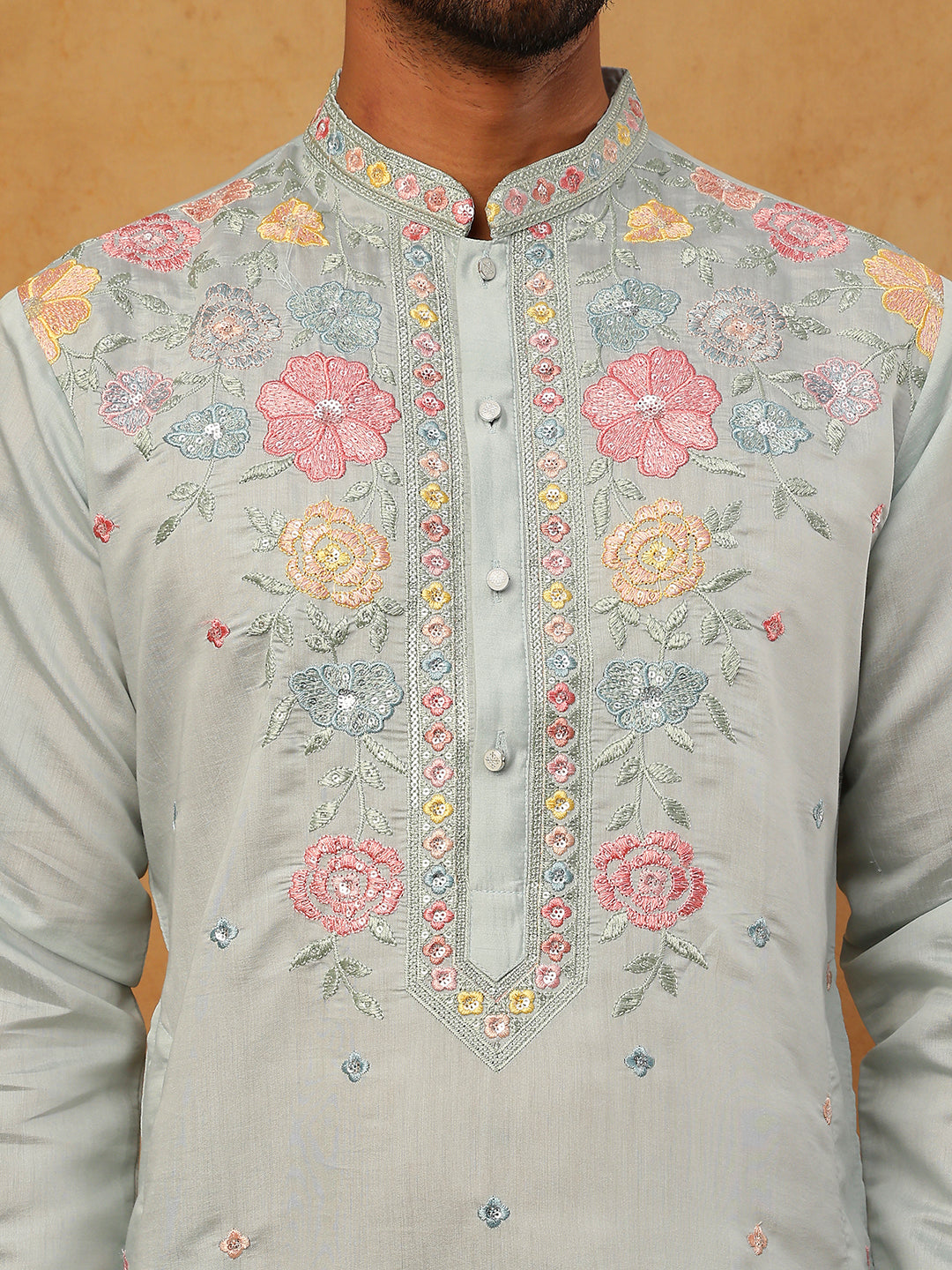 Silk Blend Embroidered Kurta Pyjama (65KP 5400 Blue ) [FF] [B-1-2]