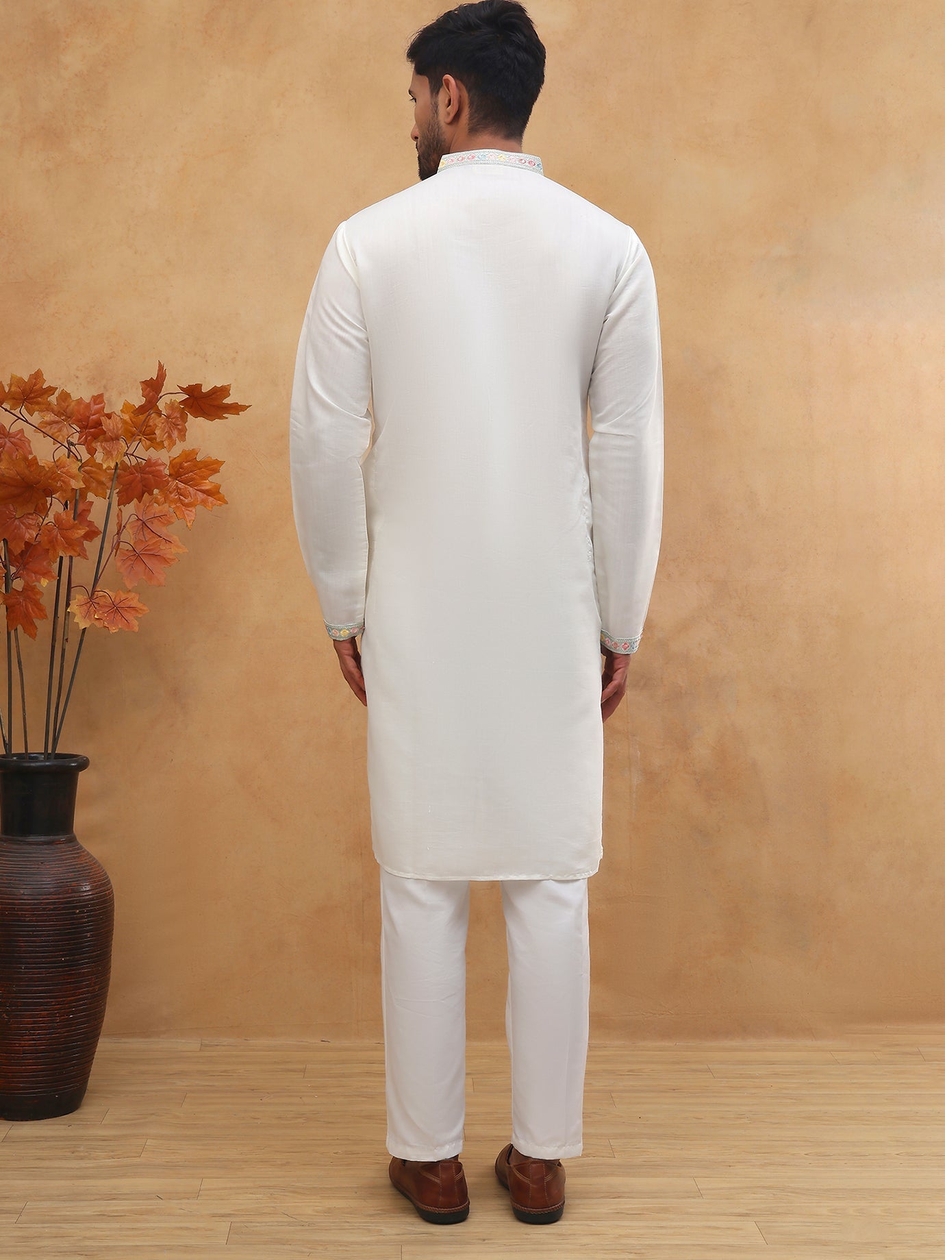 Silk Blend Embroidered Kurta Pyjama (65KP 5400 White ) [FF] [B-1-2]