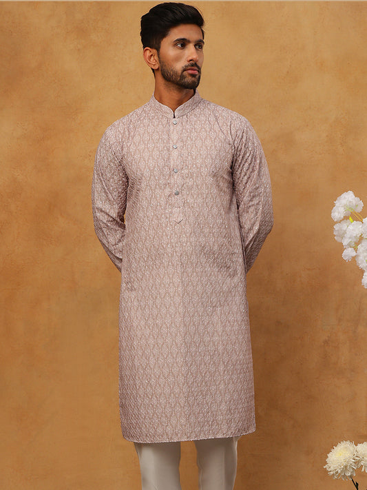 Cotton Blend Printed & Embroidered Kurta Pyjama (65KP 5402 Beige ) [FF] [Q-12-13]