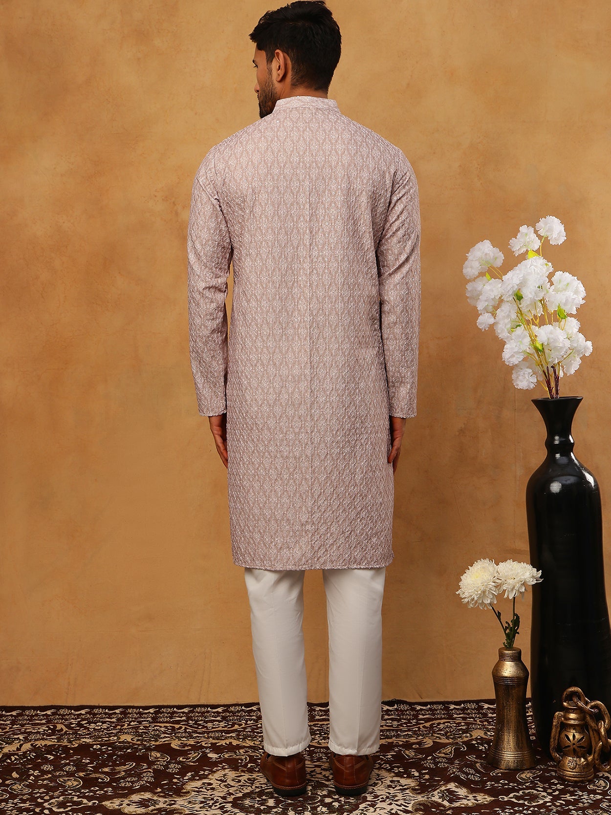 Cotton Blend Printed & Embroidered Kurta Pyjama (65KP 5402 Beige ) [FF] [Q-12-13]