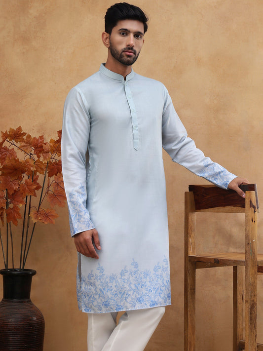 Men’s Cotton Blend Printed Kurta Pyjama (65KP 5404 Blue ) [FF] [B-1-2]