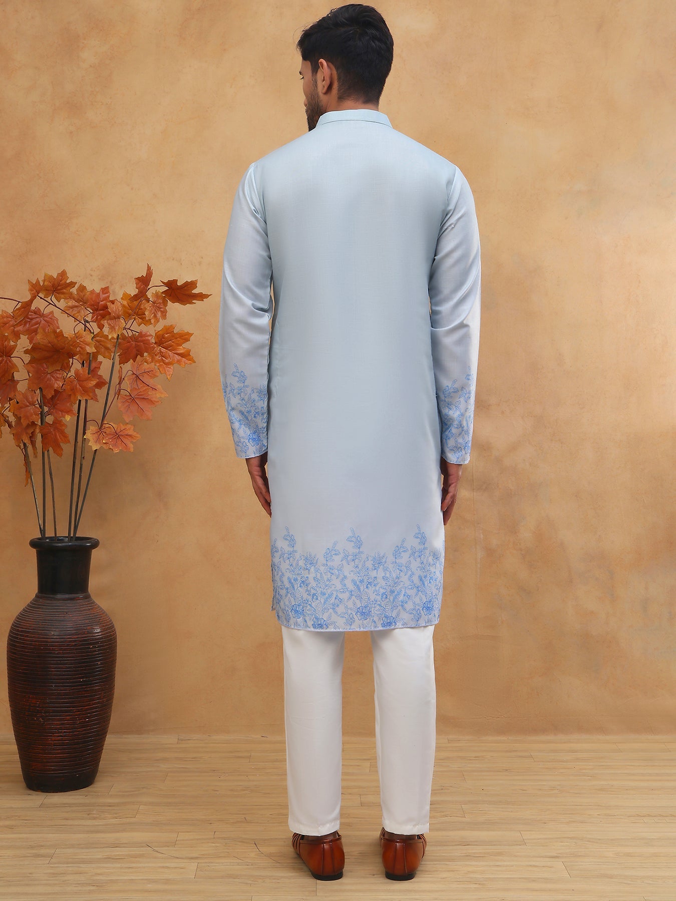 Men’s Cotton Blend Printed Kurta Pyjama (65KP 5404 Blue ) [FF] [B-1-2]