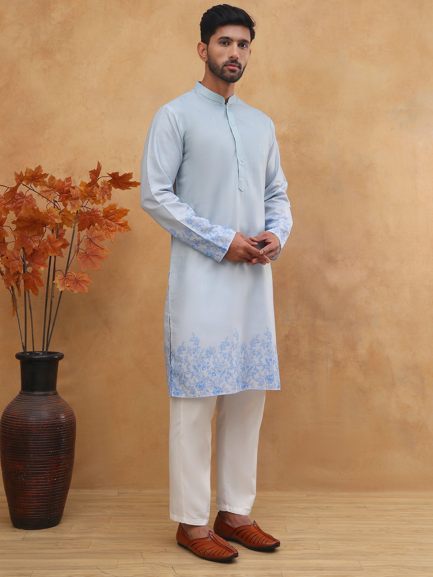 Men’s Cotton Blend Printed Kurta Pyjama (65KP 5404 Blue ) [FF] [B-1-2]