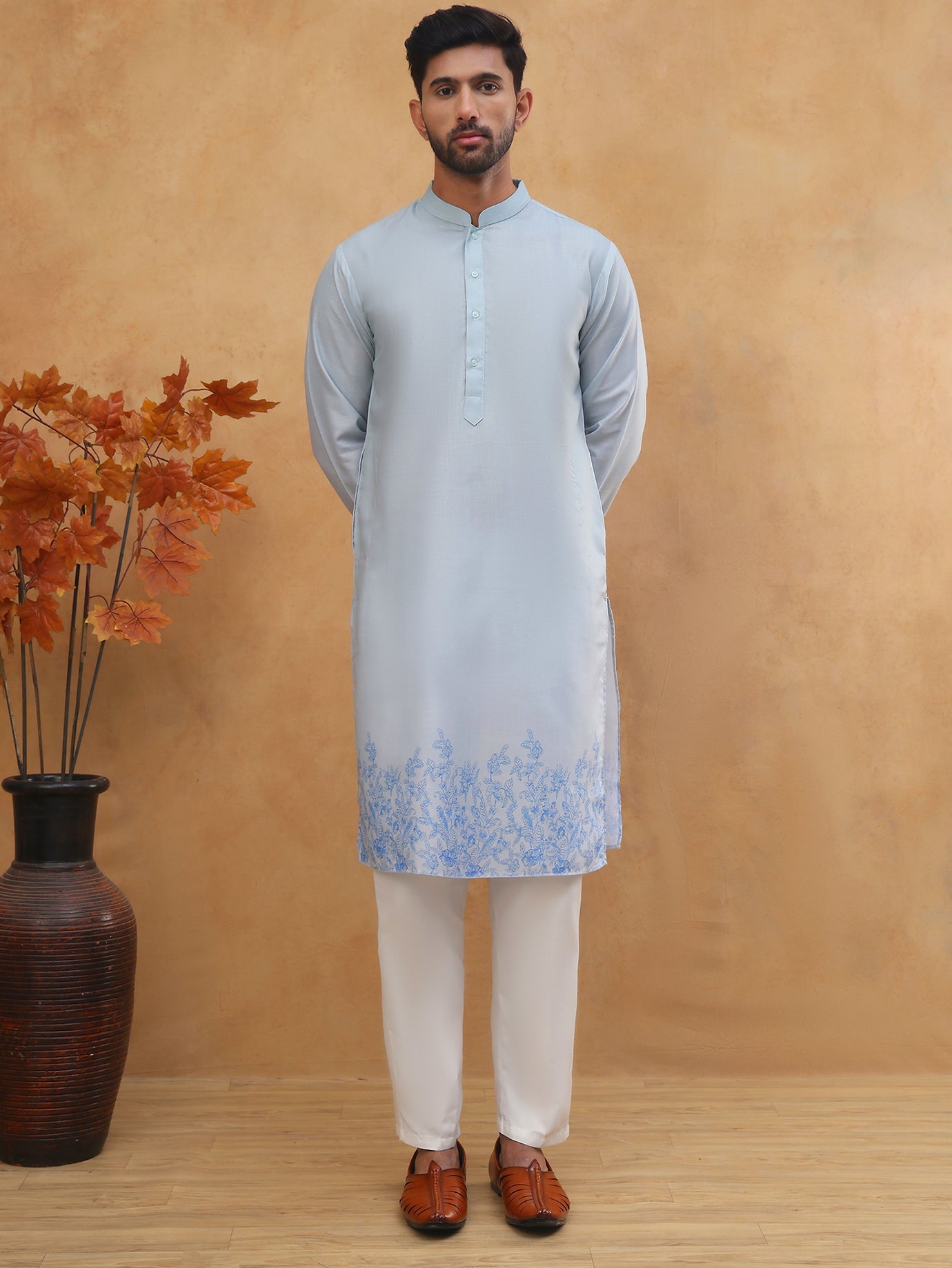 Men’s Cotton Blend Printed Kurta Pyjama (65KP 5404 Blue ) [FF] [B-1-2]